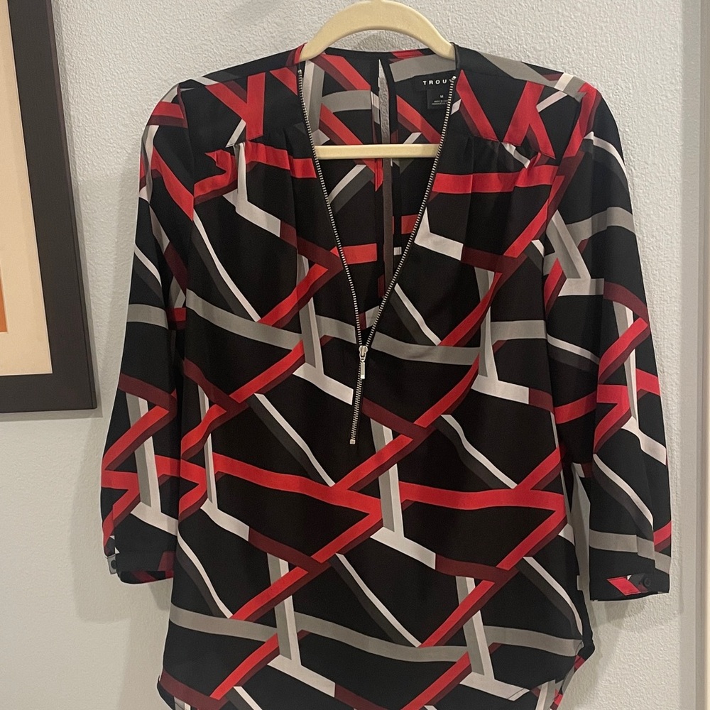 Trouve Black and Red Geometric Blouse